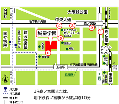 近隣マップ　JR・地下鉄森ノ宮駅をご利用の場合の行き方案内